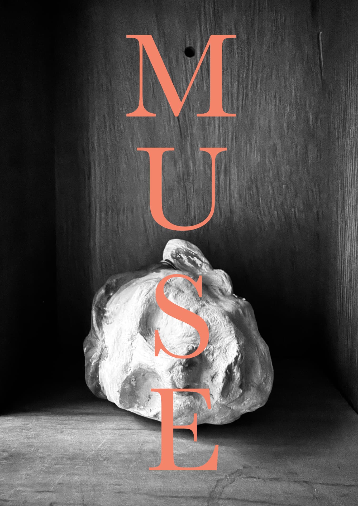 MUSE spelled in coral letters over a sculpted stone form